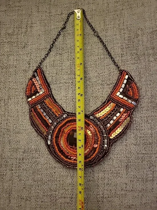 Ethnic Beaded Bib Collar Necklace Seedbeads Chains Sequins Handmade 80s - Picture 9 of 9